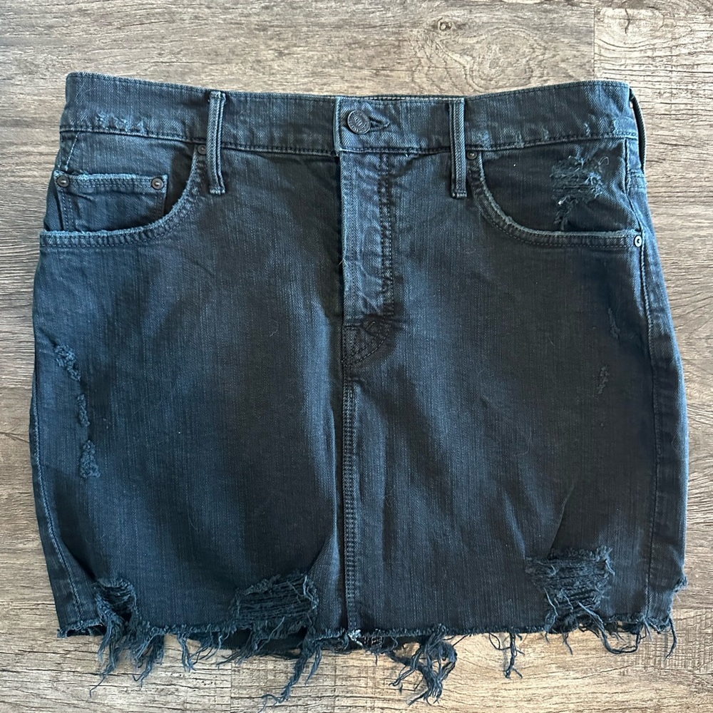 NWOT MOTHER Superior washed-black Denim skirt